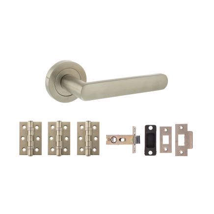STATUS Carolina Door Handle Pack (Latch Set - 2.5" CE Latch, 3" Fire Rated Hinges x3) - Satin Nickel