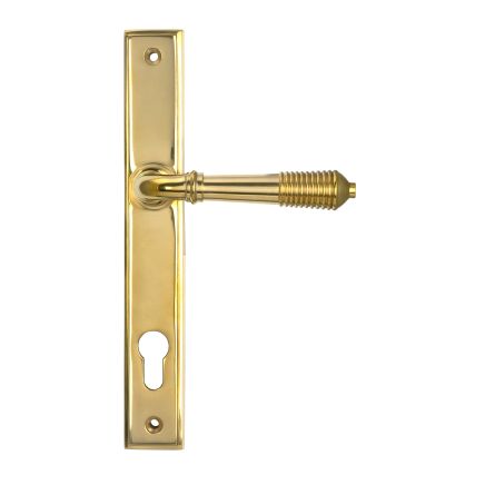 Polished Brass Reeded Slimline Lever Espag. Lock Set
