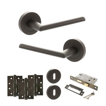 STATUS Alabama Door Handle Pack (3 Lever Lock Set - 3" CE Sashlock, 4" Fire Rated Hinges x3) - Urban Dark Bronze