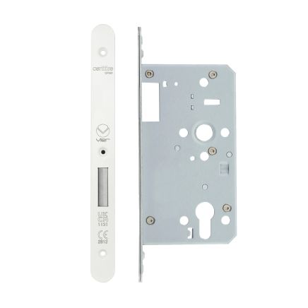 Zoo Hardware Din Euro Deadlock- Backset 60mm - 2 Pc Forend - Radius - PCW - Single Throw - White