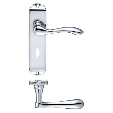 Zoo Hardware Project Arundel lever on lock backplate - 175mm x 42mm - Polished Chrome