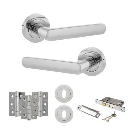 STATUS Carolina Door Handle Pack (3 Lever Lock Set - 3" CE Sashlock, 3" Fire Rated Hinges x3) - Polished Chrome