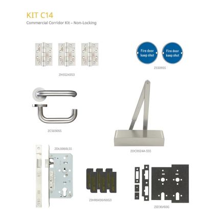 Zoo Hardware Fire Door Pack - FDP-C14-30/60 - Office - Non Locking - Commercial Version - Inc ZDC0024A-SSS - Stainless Steel