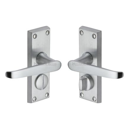 Heritage Brass Door Handle for Privacy Set Victoria Short Design Satin Chrome finish