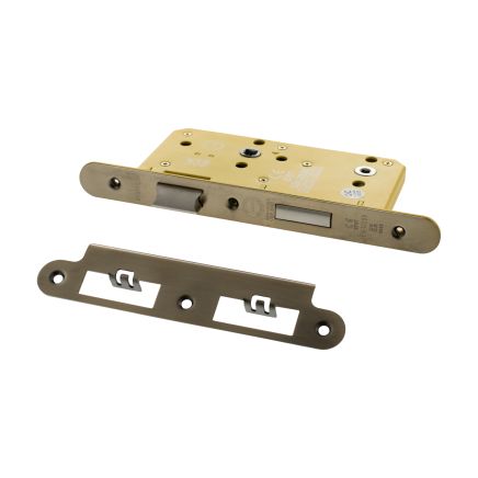 Atlantic DIN Radius Heavy Duty Bathroom Lock Single Turn 60mm backset - Antique Brass