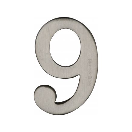 Heritage Brass Numeral 9 Self Adhesive 51mm (2") Satin Nickel finish
