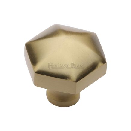 Heritage Brass Cabinet Knob Classic Hexagon Design 32mm Satin Brass finish