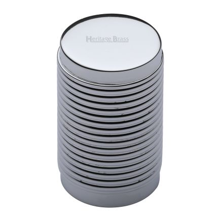 Heritage Brass Cabinet Knob Cylindric Ribbed Design 21mm Polished Chrome finish