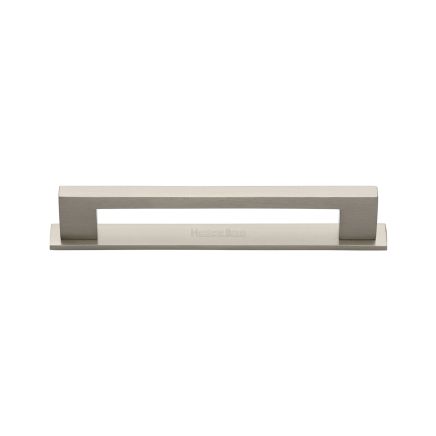 Heritage Brass Cabinet Pull Metro Design with Plate 96mm CTC Satin Nickel Finish