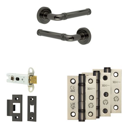 Complete Midtown Door Handle Pack - Heavy Duty Latch - Black Nickel - 76mm / 3-inch Hinges - JE-G21B-BN