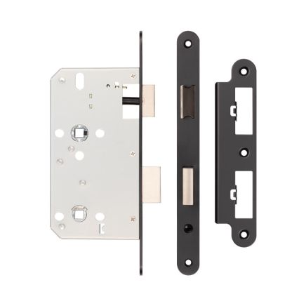 Jedo 78mm Din Bathroom Locks 60mm Backset Radiused Black - By Frelan Hardware - JL-DB60RMB