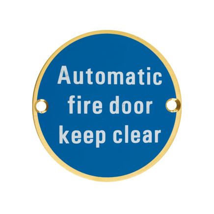 Zoo Hardware Automatic Fire Door Keep Clear - 76mm dia - PVD Satin Brass