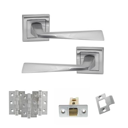 STATUS California Door Handle Pack (Latch Set - 3" CE Latch, 3" Fire Rated Hinges x3) - Satin Chrome
