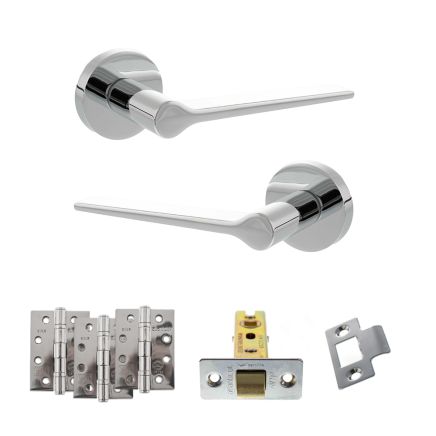 Senza Pari Laviano Door Handle Pack (Latch Set - 3" CE Latch, 4" Fire Rated Hinges x3) - Polished Chrome