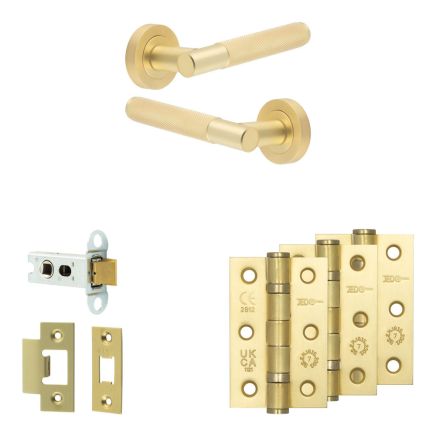 Complete Bari Door Handle Pack - Heavy Duty Latch - Satin Brass - 64mm / 3-inch Hinges - JE-D20B-SB