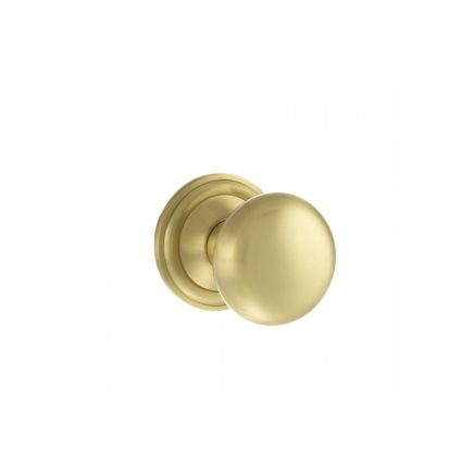 Old English Harrogate Solid Brass Mushroom Mortice Knob on Concealed Fix Rose - Satin Brass