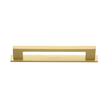 Heritage Brass Cabinet Pull Metro Design with Plate 128mm CTC Satin Brass Finish