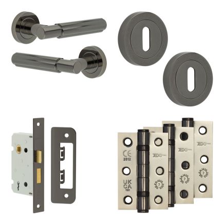 Complete Bloom Door Handle Pack - Sashlock - Black Nickel - 65mm / 3-inch Hinges - JE-B7B8-BN