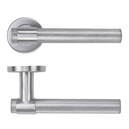 Zoo Hardware Knurled Lever on Round Rose 52mm x 8mm Push-on Rose - BS EN 1906 Grade 3 - Grade 201 - Satin Stainless