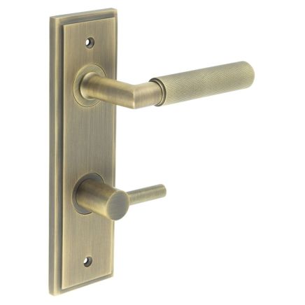 Piccadilly Door Handle Din Bathroom Backplate Antique Brass & Turn & Release - By Frelan Hardware - BUR-40AB-456AB-82AB