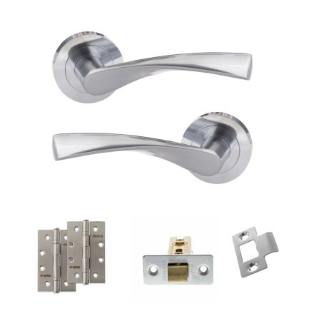 Eco Aqua Door Handle Pack (Latch Set - 2.5" CE Latch, 4" Slim Knuckle Hinges x2) - Satin Chrome