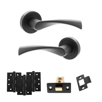 STATUS Colorado Door Handle Pack (Latch Set - 2.5" CE Latch, 4" Fire Rated Hinges x3) - Matt Black