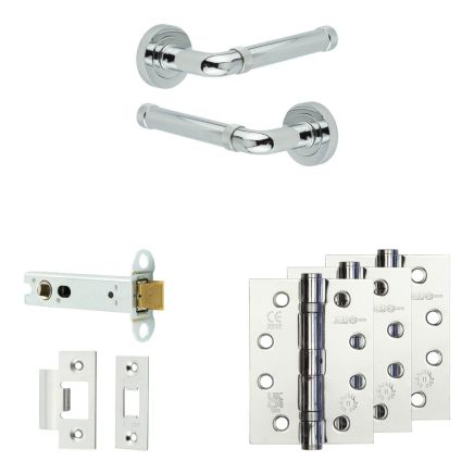 Complete Midtown Door Handle Pack - Heavy Duty Latch - Polished Chrome - 102mm / 4-inch Hinges - JE-G22A-PC