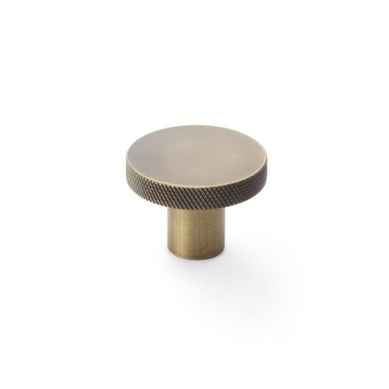 Alexander & Wilks - Hanover Knurled Circular Cupboard Knob - Antique Brass - 38mm