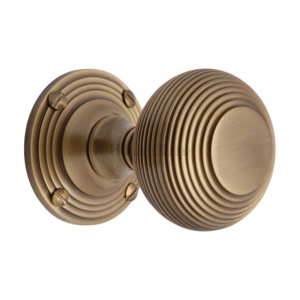 Heritage Brass Mortice Knob on Rose Reeded Design Antique Brass finish