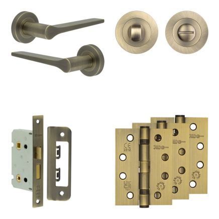 Complete Gio Door Handle Pack - Bathroom - Antique Brass - By Frelan Hardware - JE-E5A3-AB