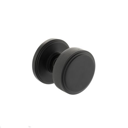 Millhouse Brass Harrison Solid Brass Knurled Mortice Door Knob on Concealed Fix Rose - Matt Black