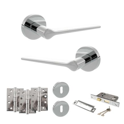Senza Pari Laviano Door Handle Pack (3 Lever Lock Set - 2.5" CE Sashlock, 4" Fire Rated Hinges x3) - Polished Chrome