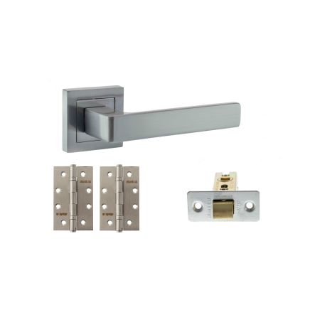STATUS Montana Door Handle Pack (Latch Set - 3" CE Latch, 4" Slim Knuckle Hinges x2) - Satin Chrome