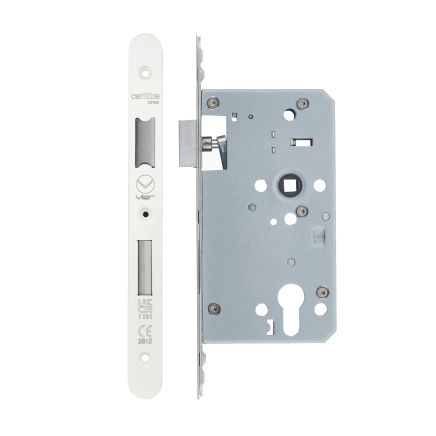 Zoo Hardware Din Euro Sashlock- Backset 60mm - 2 Pc Forend - Radius - PCW - Single Throw - White