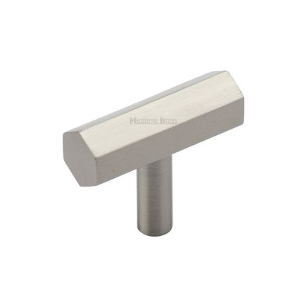 Heritage Brass Cabinet Knob Hexagon Bar Design 41mm Satin Nickel finish