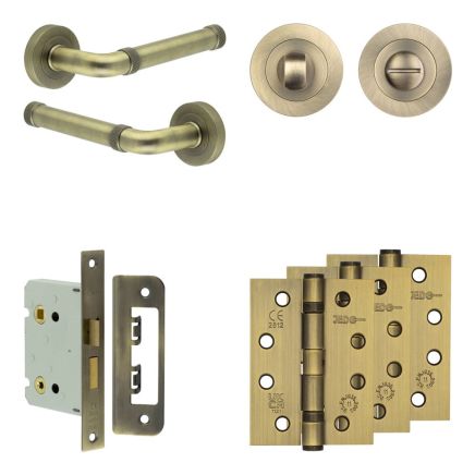 Complete Midtown Door Handle Pack - Bathroom - Antique Brass - By Frelan Hardware - JE-G6A3-AB