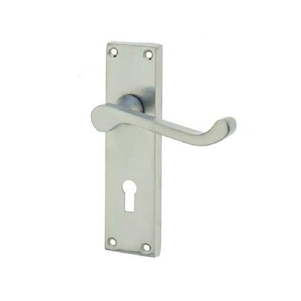 Victorian Scroll Door Handle on Lockplate Satin Chrome - By Frelan Hardware - JV10SC