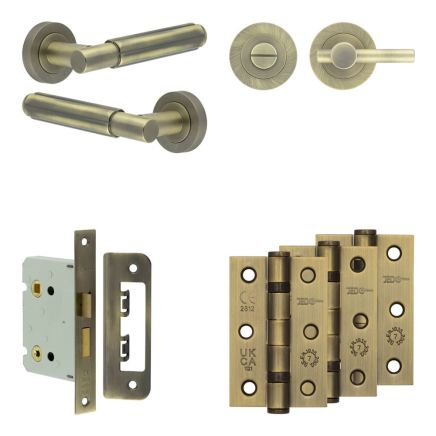 Complete Bloom Door Handle Pack - Bathroom - Antique Brass - By Frelan Hardware - JE-B6B2-AB