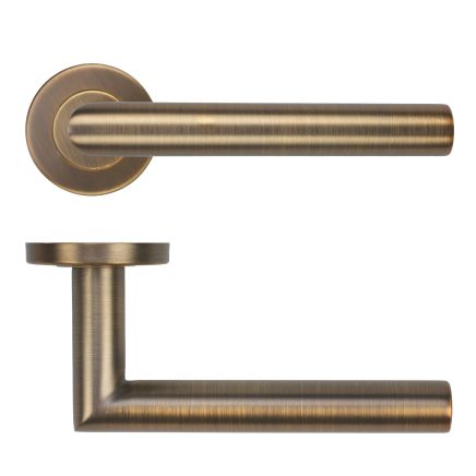 Zoo Hardware 19mm Mitred Lever on Round Rose 52mm x 8mm Push-on Rose - BS EN 1906 Grade 3 - Grade 201 - Antique Brass