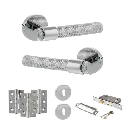 Senza Pari Andretta Door Handle Pack (3 Lever Lock Set - 2.5" CE Sashlock, 3" Fire Rated Hinges x3) - Polished Chrome