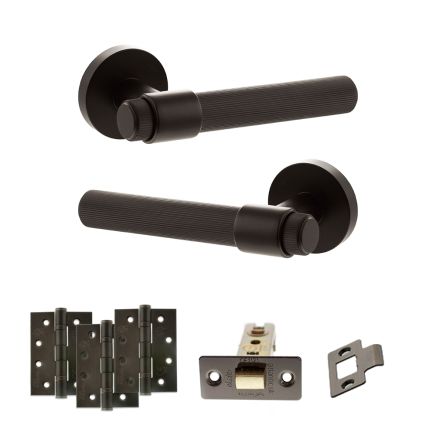 Senza Pari Fasana Door Handle Pack (Latch Set - 2.5" CE Latch, 4" Fire Rated Hinges x3) - Urban Dark Bronze
