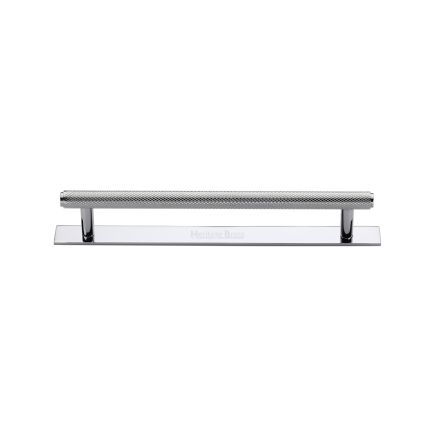 Heritage Brass Cabinet Pull Knurled Design with Plate 128mm CTC Polished Chrome Finish
