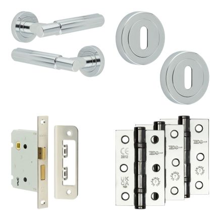 Complete Bloom Door Handle Pack - Sashlock - Polished Chrome - 76mm / 3-inch Hinges - JE-B8B8-PC