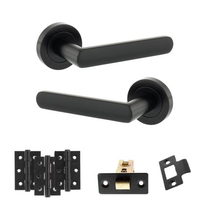 STATUS Carolina Door Handle Pack (Latch Set - 2.5" CE Latch, 3" Fire Rated Hinges x3) - Matt Black