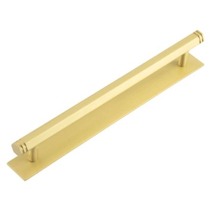 Hoxton Nile Cabinet Handles 224mm Ctrs Plain Backplate Satin Brass - By Frelan Hardware - HOX-360SB-5060SB
