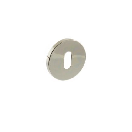 Millhouse Brass Key Escutcheons on 5mm Slimline Round Rose - Polished Nickel (Pair)