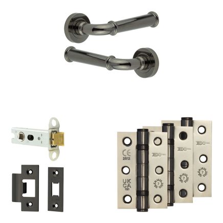 Complete Classic Door Handle Pack - Heavy Duty Latch - Black Nickel - 76mm / 3-inch Hinges - JE-A21B-BN