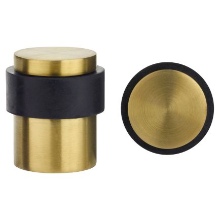 Zoo Hardware Door Stop Floor Mounted - Round Collared Flat Top 35mm dia - PVD Satin Brass