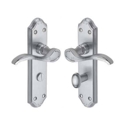 Heritage Brass Door Handle for Bathroom Verona Small Design Satin Chrome finish