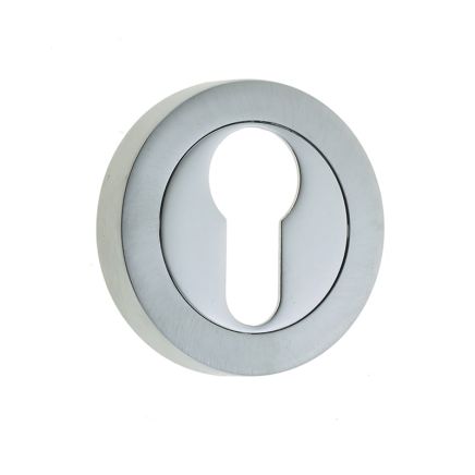 Jedo Dual Euro Profile Escutcheons on 50mm Round Rose Polished Chrome / Satin Chrome - By Frelan Hardware - JV503EPCSC